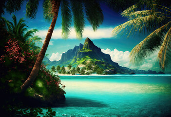 tropical paradise island. sketch art for artist creativity and inspiration. generative AI