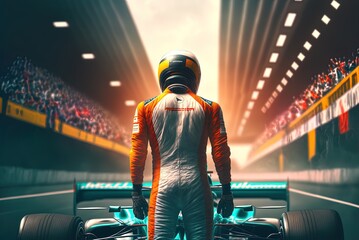 An F1 driver waits for the race to begin in this conceptualization of generative ai Generative AI