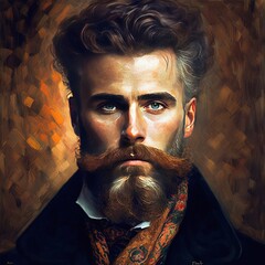 Portrait of an elegant man with a beard and moustache in the 19th century style - generative AI - obrazy, fototapety, plakaty