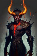 demon character, full body, hell, dark fantasy art illustration 