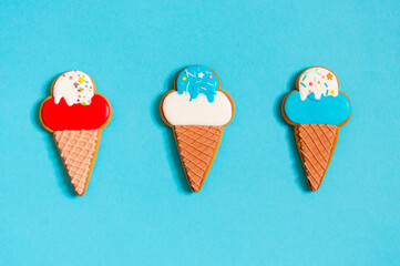 gingerbread on a blue background. High quality photo Flatly place for text