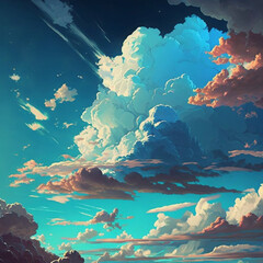 Fototapeta na wymiar Anime sky, fantasy clouds landscape, art illustration. 
