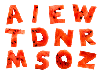 Letters from pieces of watermelon on a transparent background. isolated object. Element for design