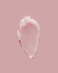 soft pink cream swatch, closeup on a pink background, beauty cream swatch, skin care, monochrome, cosmetic swatch, flatlay.