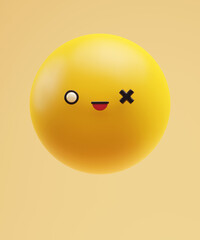 Fototapeta premium Crazy emoticon with a funny kawaii face with white eyes