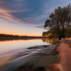 Fototapeta na wymiar Generative AI sunset on the river
