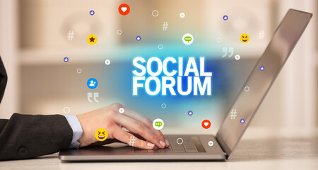 Freelance woman using laptop concept