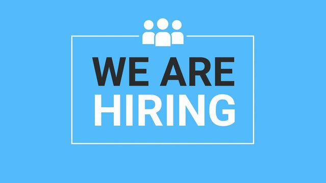 We are hiring message animation on blue corporate background