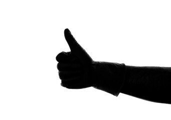 Silhouette gestures. Black gloves show a finger symbol on a white background. Isolated