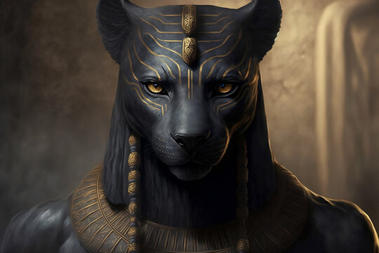 Ancient Egyptian Black Panther Statue - Illustration
