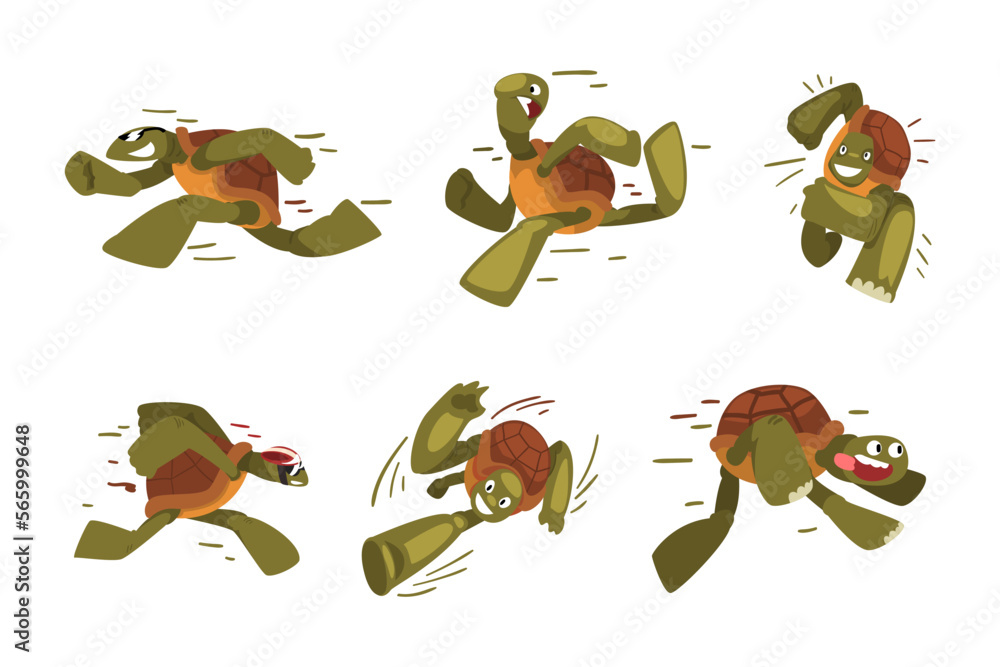 Aufkleber funny turtle running fast having energy moving forward vector set