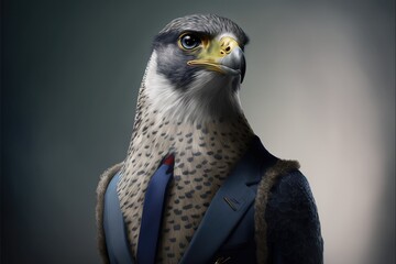 Portrait of a falcon in a business suit