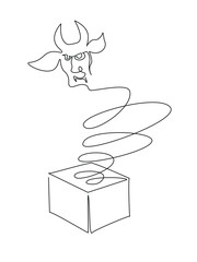 Devil from a snuffbox. Stylized image of popular toy. Continuous one line minimalistic art technique