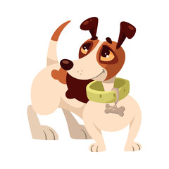 Funny Dog with Spotted Coat and Collar Standing as Domestic Pet Vector Illustration