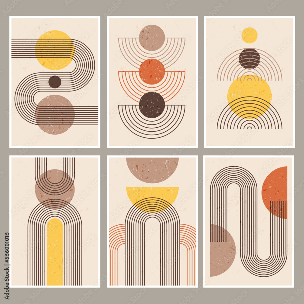 Poster arch forms. abstract geometric waveforms graphic lines minimalists shapes recent vector rainbows tem