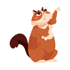Funny Cat Domestic Pet Sitting with Raised Paw Vector Illustration