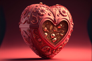 Red heart with a pattern, valentines day, love, generative ai