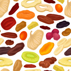 Dried Fruits Seamless Pattern Design with Healthy Sweet Snack Vector Template