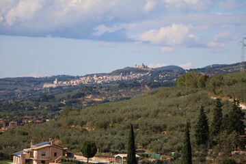 View from Spello to Assisi, Umbria Italy