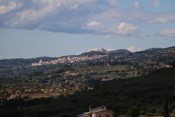 View to Assisi from Spello, Umbria Italy