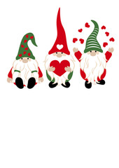 Gnomes Valentine clipart. Valentine's day design art. Isolated on transparent background.