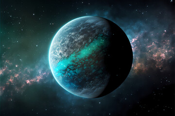 Fototapeta na wymiar Habitable exoplanet with friendly atmosphere and water.