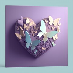 a beautiful 3d heart, with beautiful butterflies, generative AI