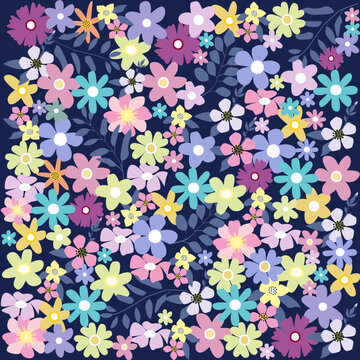Fondo floral de colores variados sobre fondo azul.