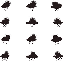 silhouette Weather icons set thunder storm rain vector illustration