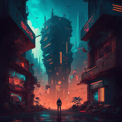 A cyberpunk-style city