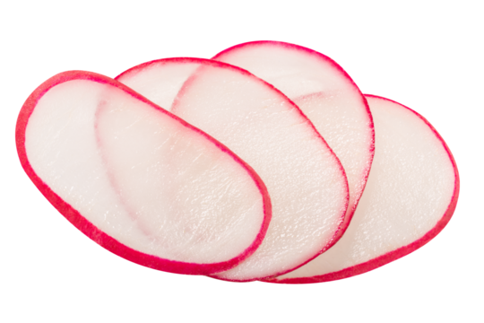 Radish slices, a finely cut Raphanus raphanistrum root, isolated png