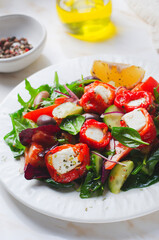 Greek Salad, Fresh Salad with Feta Cheese and Roasted Bell Peppers, Healthy Food