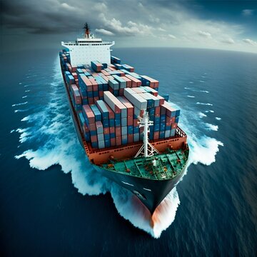 Container cargo ship in sea. Generative Ai