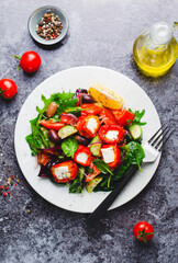 Greek Salad, Fresh Salad with Feta Cheese and Roasted Bell Peppers, Healthy Food