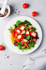 Greek Salad, Fresh Salad with Feta Cheese and Roasted Bell Peppers, Healthy Food