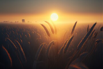 Sunset over wheat field