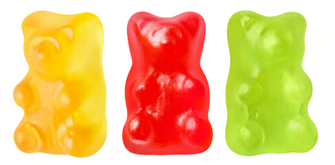 Set of yellow, red and green jelly gummy bears, cut out