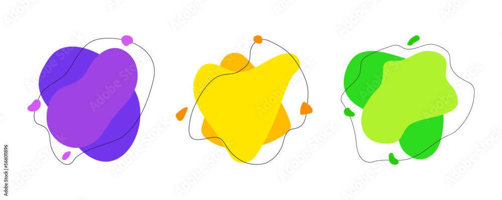 Poster abstract cartoon modern graphic elements set. fluid overlap color forms and lines. flowing liquid sh