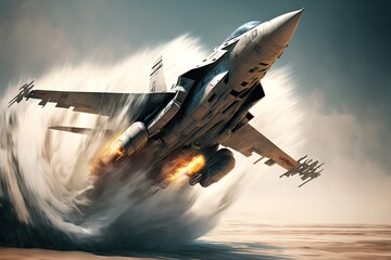 Military jet flying at high speed