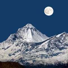 Fotobehang Dhaulagiri Mount Dhaulagiri, night view with moon