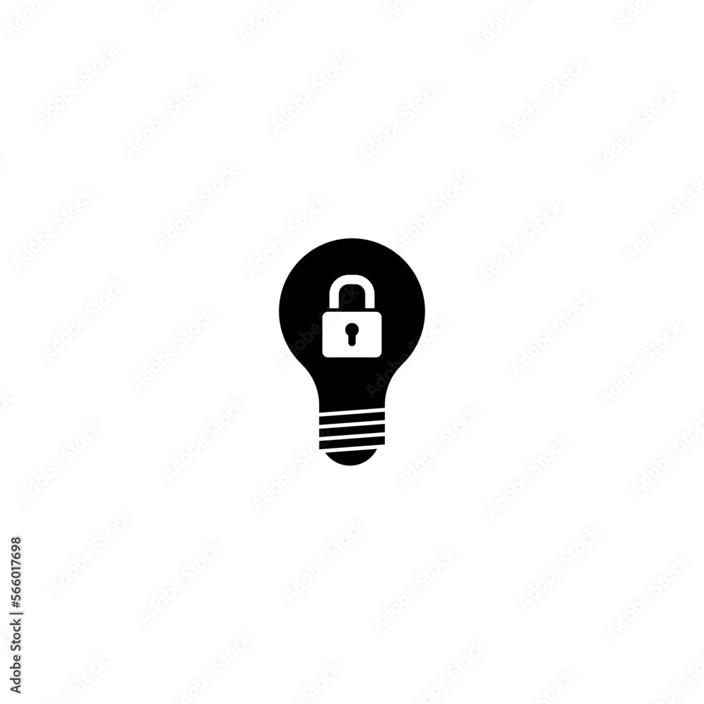 Poster patent idea, patented solution locked. patent icon with light bulb and padlock isolated on white bac