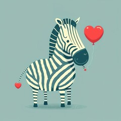 zebra and heart flat illustration
