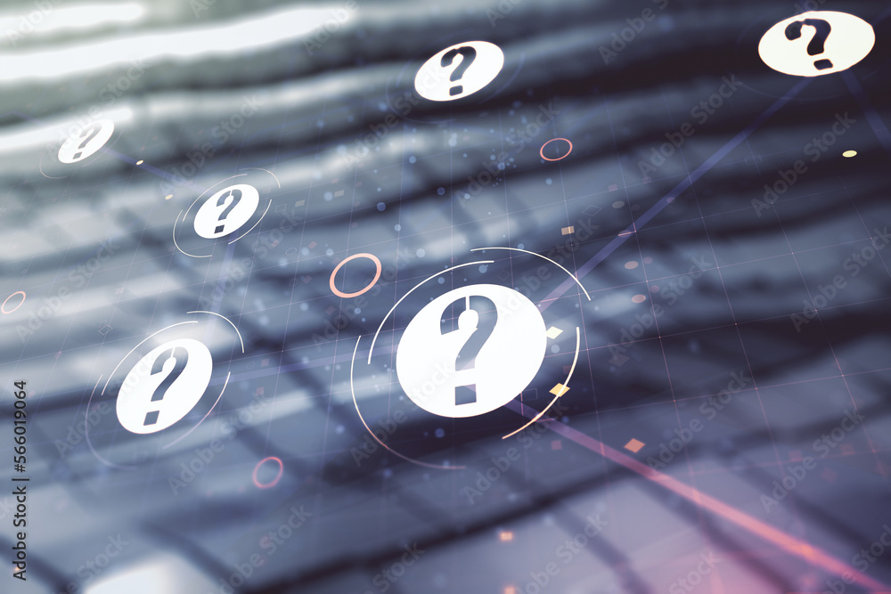 Aufkleber abstract virtual question mark illustration on blurry abstract metal background. faq and search conc