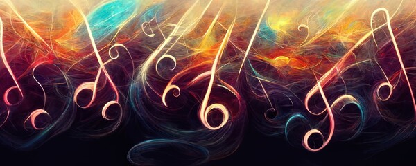 Abstract digital art background design of music arts and sound waves in colors background Generative ai