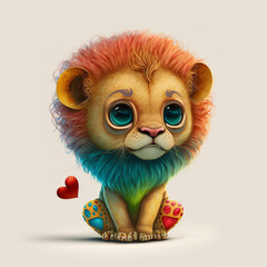Obraz premium Adorable Valentines Day Animal. Baby Lion. Cub. Hearts. Graphics Resource. generative ai