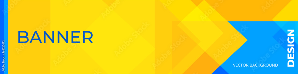 Poster yellow and blue wide banner with geometric shapes. vector abstract background business texture desig