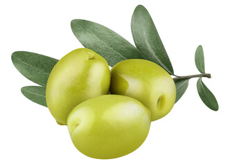 Delicious green olives with leaves cut out