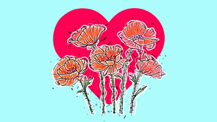 Abstract illustration with heart and flowers for card, background en design