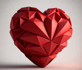 Red paper origami heart, beautiful concept of Valentines Day flyer card, poster, generated ai
