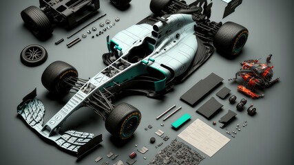 Formula 1 model scale 1:1 with all components. Generative AI